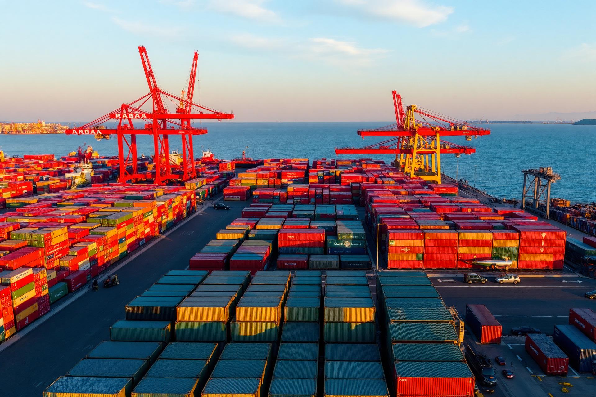 Container port at sunrise